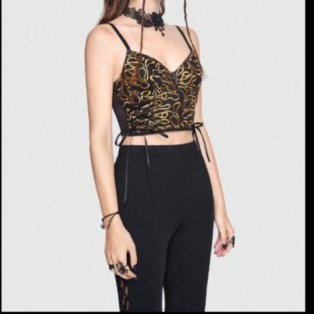NEW GOTH NILE QUEEN GOTH & BLACK EMBROIDERED LACE UP TOP - Picture 3 of 6